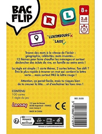 Bac flip - jeu de société - lansay - dès 8 ans