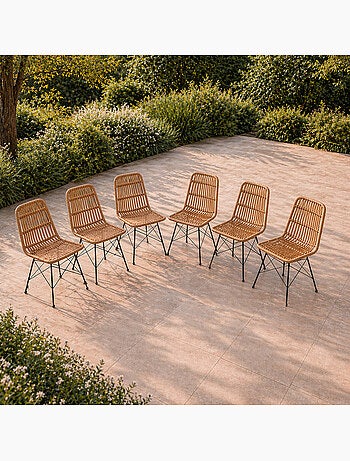 BAGO Lot de 6 chaises en résine tressée effet rotin