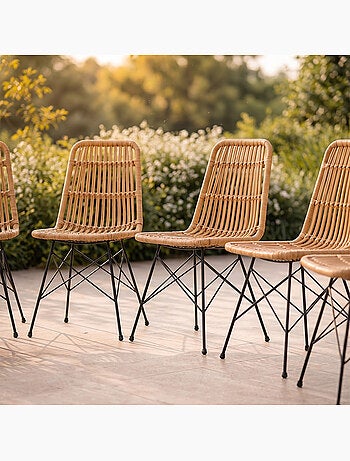 BAGO Lot de 6 chaises en résine tressée effet rotin