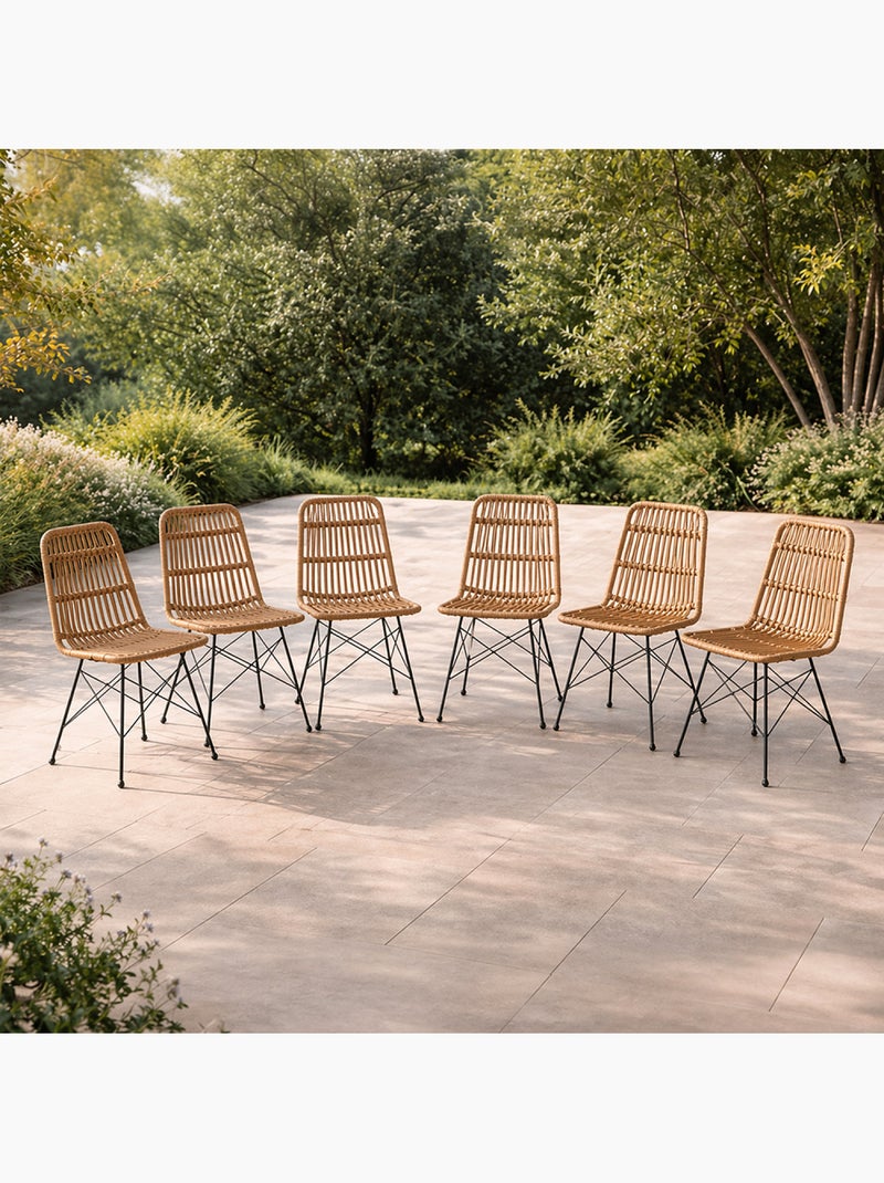 BAGO Lot de 6 chaises en résine tressée effet rotin Marron - Kiabi