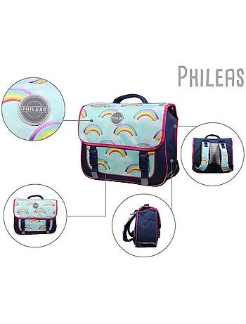 BAGTROTTER Cartable 38 cm Phileas Arc En Ciel Bleu - Système Smart Comfort