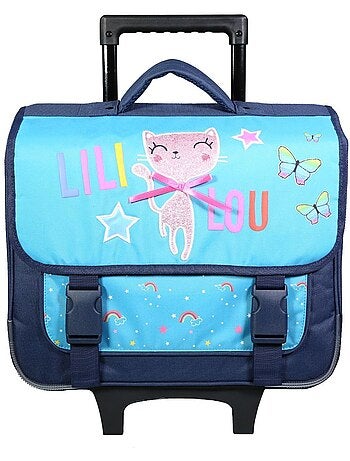 BAGTROTTER Cartable à roulettes 38 cm Lili Lou Chat Bleu