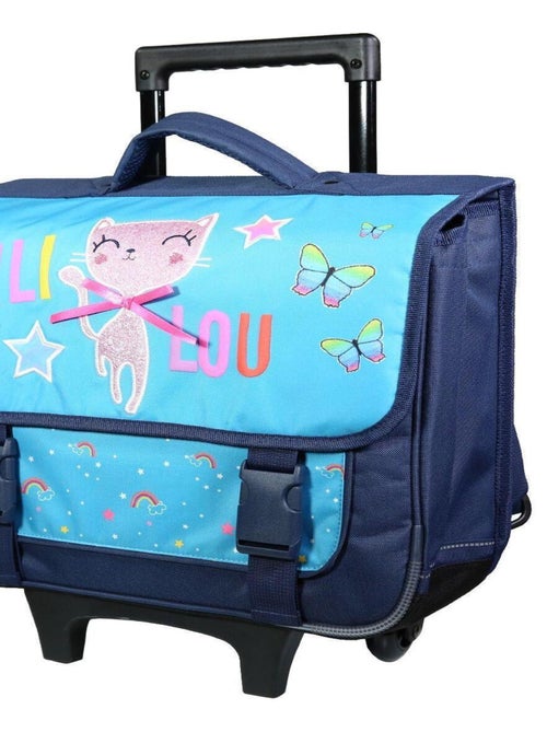 BAGTROTTER Cartable à roulettes 38 cm Lili Lou Chat Bleu - Kiabi