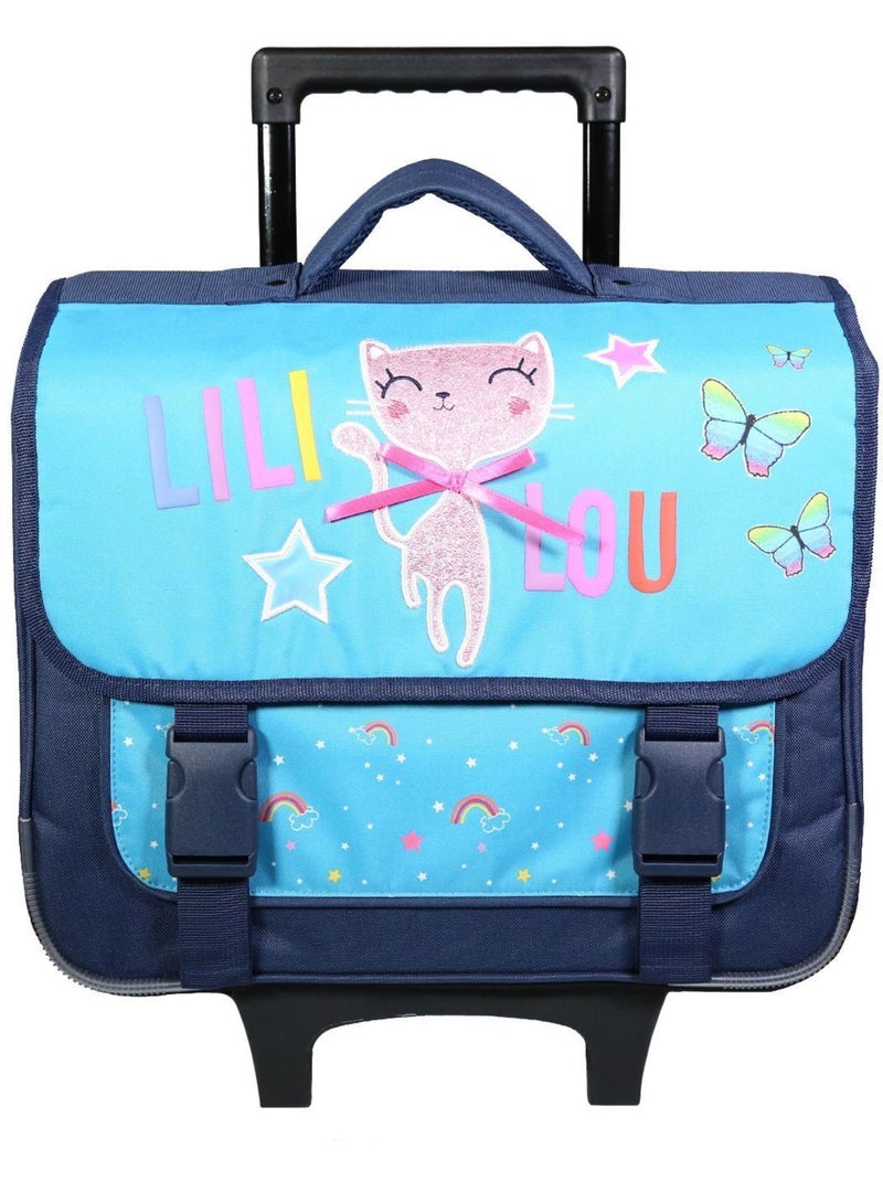 BAGTROTTER Cartable à roulettes 38 cm Lili Lou Chat Bleu Bleu - Kiabi