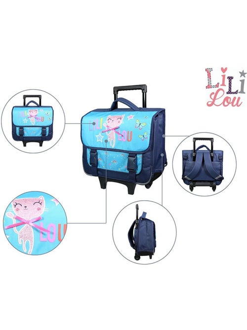 BAGTROTTER Cartable à roulettes 38 cm Lili Lou Chat Bleu - Kiabi