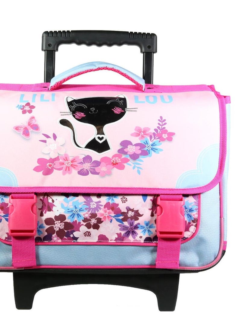 BAGTROTTER Cartable à roulettes 38 cm Lili Lou Chat Rose Rose - Kiabi