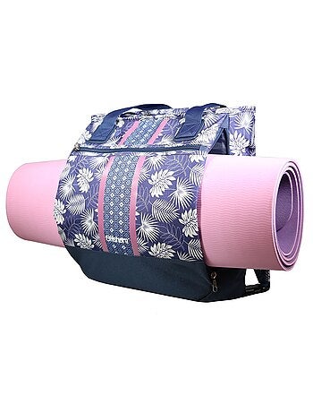 BAGTROTTER Sac 3 en 1 : sac à dos, sac shopping et yoga Offshore Bleu Fleurs