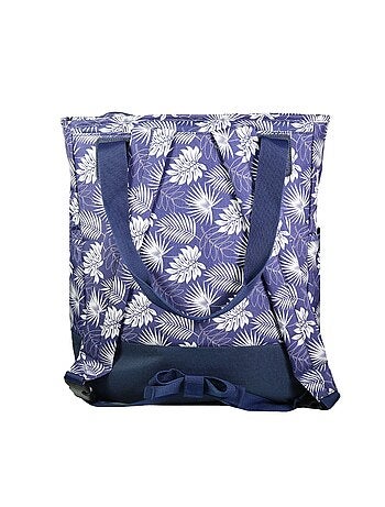 BAGTROTTER Sac 3 en 1 : sac à dos, sac shopping et yoga Offshore Bleu Fleurs