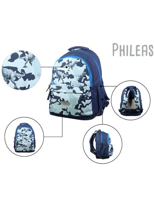 BAGTROTTER Sac à dos 2 compartiments Phileas Dinosaures Bleu - Système Smart Comfort - Kiabi