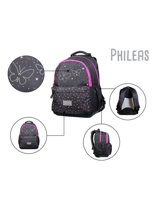 BAGTROTTER Sac à dos 2 compartiments Phileas Papillons Noir - Système Smart Comfort - Kiabi