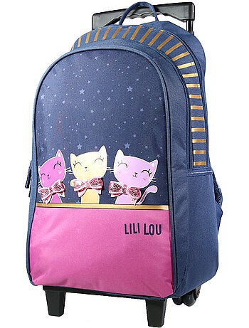 BAGTROTTER Sac à dos à roulettes Lili Lou 3 chats Bleu