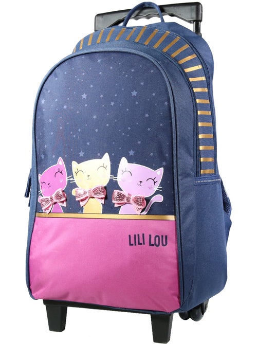 BAGTROTTER Sac à dos à roulettes Lili Lou 3 chats Bleu - Kiabi