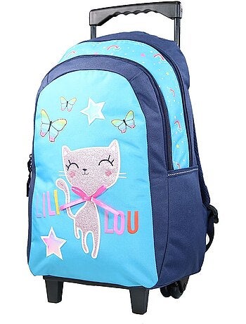 BAGTROTTER Sac à dos à roulettes Lili Lou Chat Rose