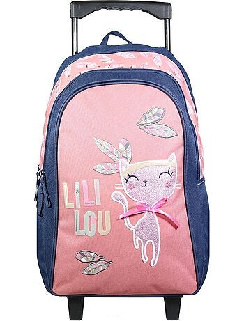 BAGTROTTER Sac à dos à roulettes Lili Lou Chat Rose