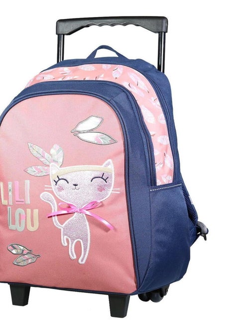 BAGTROTTER Sac à dos à roulettes Lili Lou Chat Rose - Kiabi