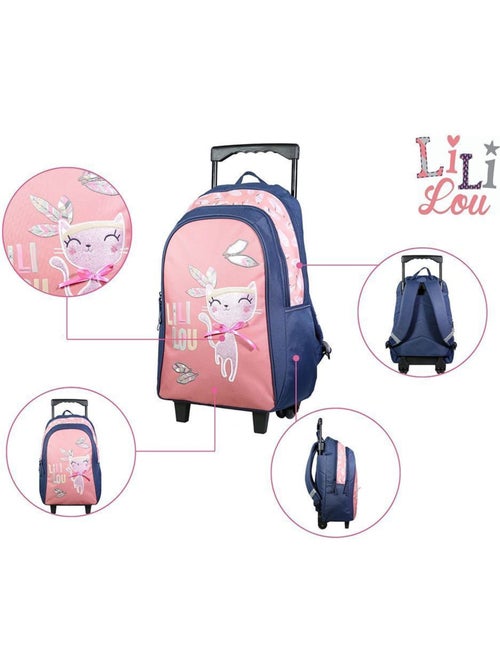 BAGTROTTER Sac à dos à roulettes Lili Lou Chat Rose - Kiabi