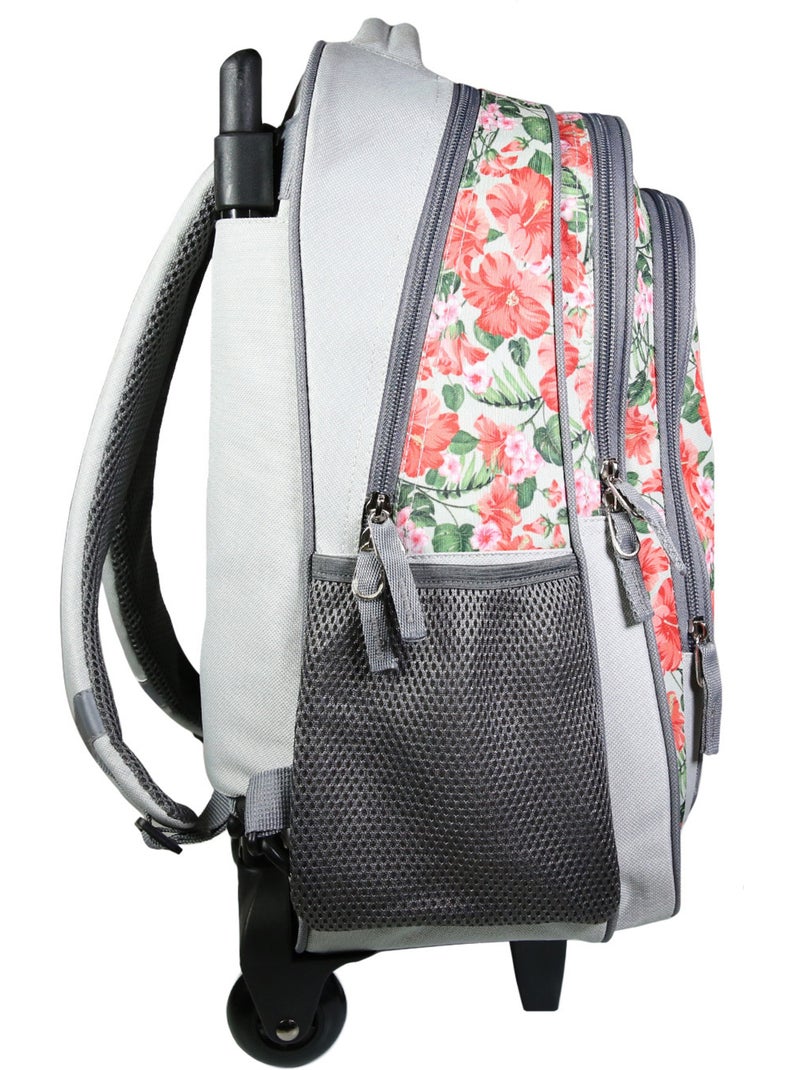 BAGTROTTER Sac à dos à roulettes Offshore Grise Fleurs Beige - Kiabi