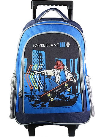 BAGTROTTER Sac à dos à roulettes Poivre Blanc Bleu Skateur