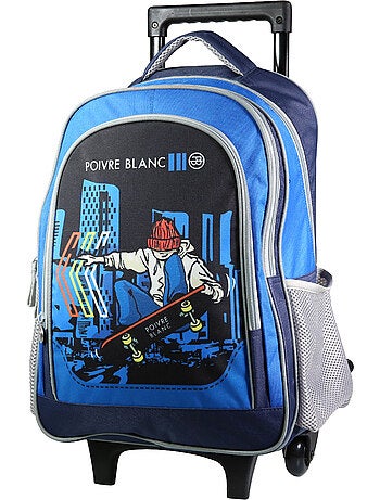 BAGTROTTER Sac à dos à roulettes Poivre Blanc Bleu Skateur