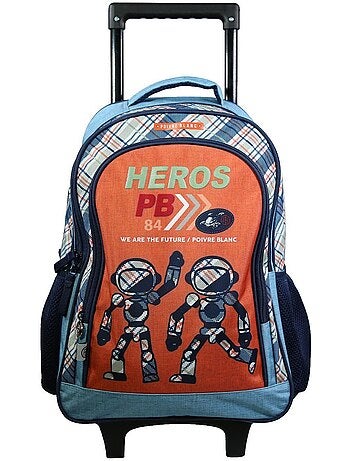 BAGTROTTER Sac à dos à roulettes Poivre Blanc Robots Orange