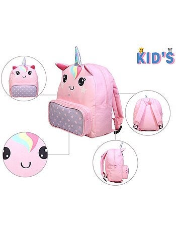 BAGTROTTER Sac à dos gouter maternelle 3D Licorne Kids Rose