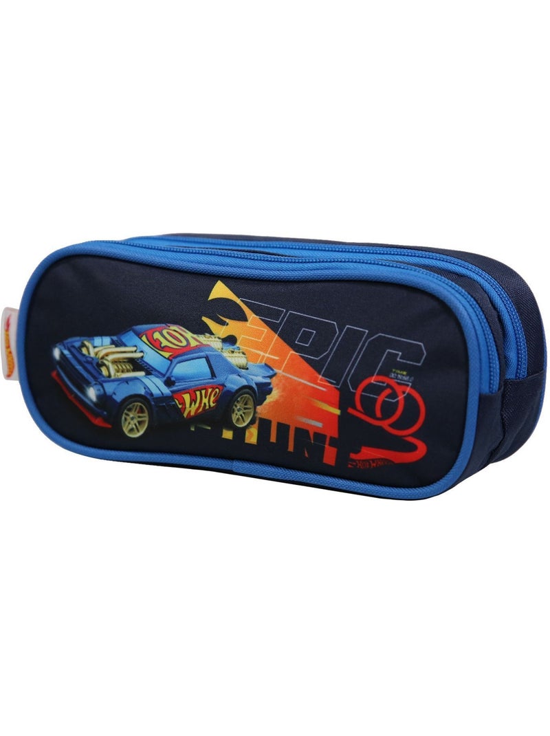 BAGTROTTER Trousse scolaire 2 compartiments Hot Wheels Voiture Bleue Bleu - Kiabi