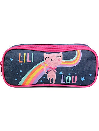 BAGTROTTER Trousse scolaire 2 compartiments Lili Lou Bleue Arc en ciel