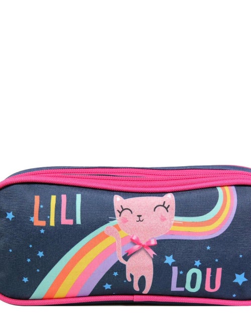 BAGTROTTER Trousse scolaire 2 compartiments Lili Lou Bleue Arc en ciel - Kiabi