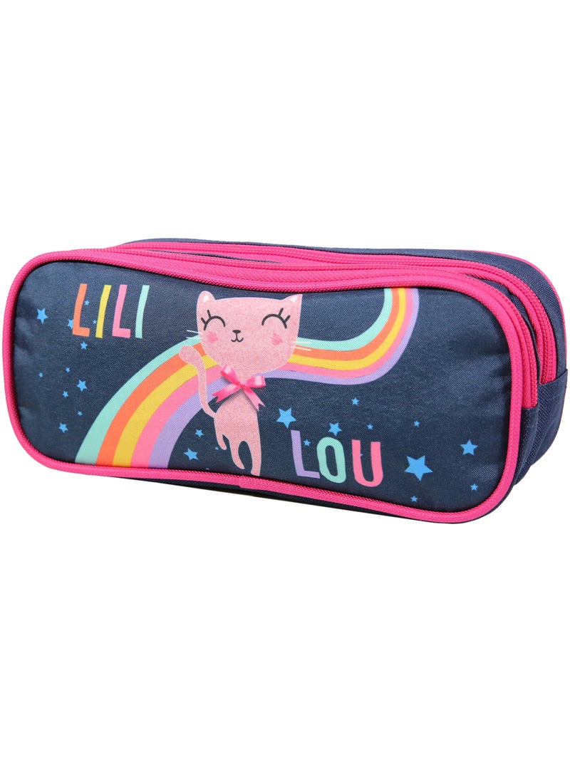 BAGTROTTER Trousse scolaire 2 compartiments Lili Lou Bleue Arc en ciel Bleu - Kiabi