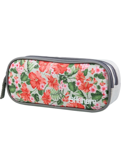 BAGTROTTER Trousse scolaire 2 compartiments Offshore Grise Fleurs - Kiabi