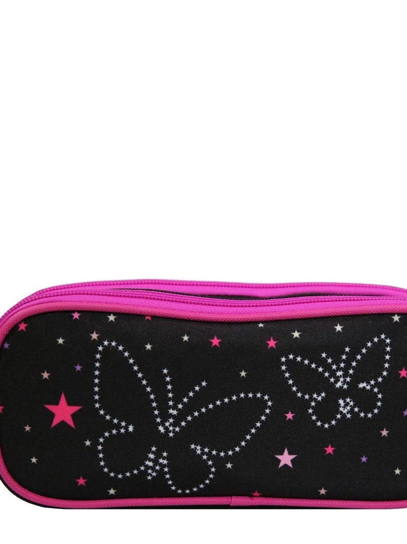 BAGTROTTER Trousse scolaire 2 compartiments Phileas Papillons Noire Noir - Kiabi