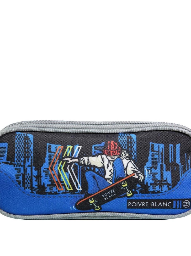 BAGTROTTER Trousse scolaire 2 compartiments Poivre Blanc Bleue Skateur Bleu - Kiabi