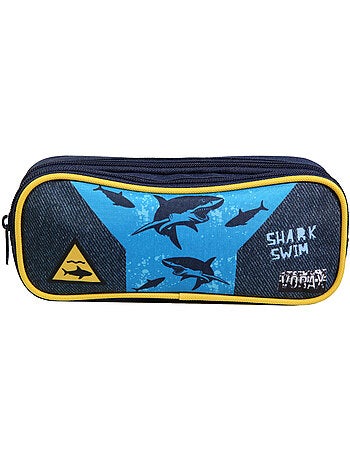 BAGTROTTER Trousse scolaire 2 compartiments Vorax Bleue Requins