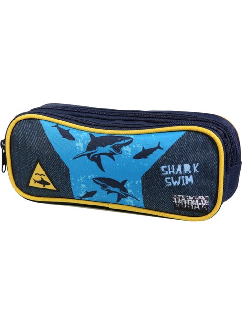 BAGTROTTER Trousse scolaire 2 compartiments Vorax Bleue Requins - Kiabi