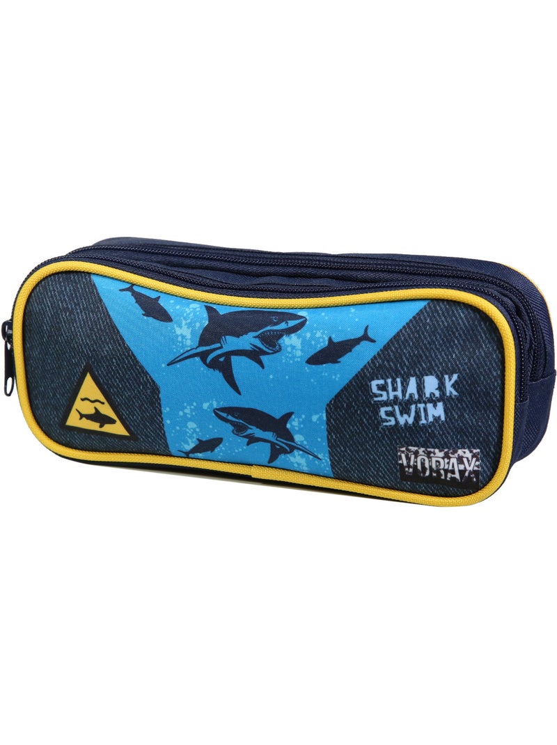 BAGTROTTER Trousse scolaire 2 compartiments Vorax Bleue Requins Bleu - Kiabi