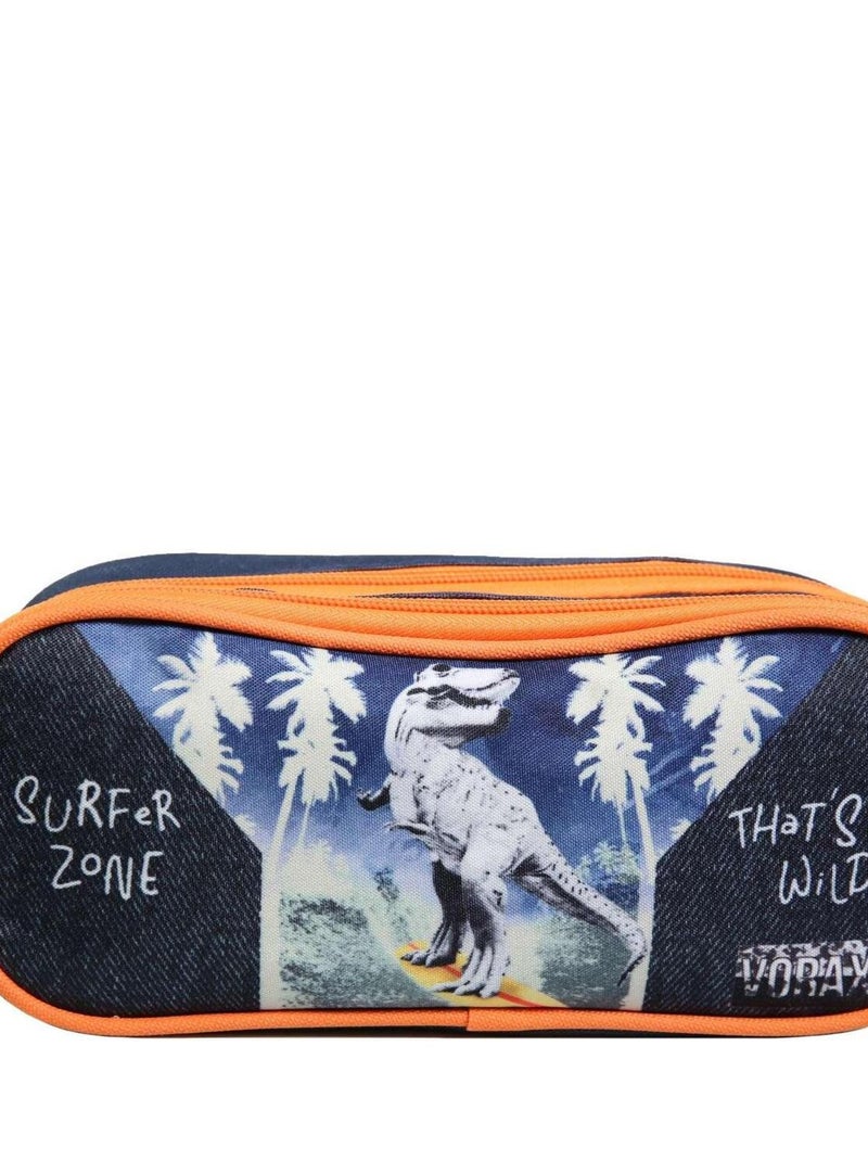 BAGTROTTER Trousse scolaire 2 compartiments Vorax Dinosaure Bleue Bleu - Kiabi