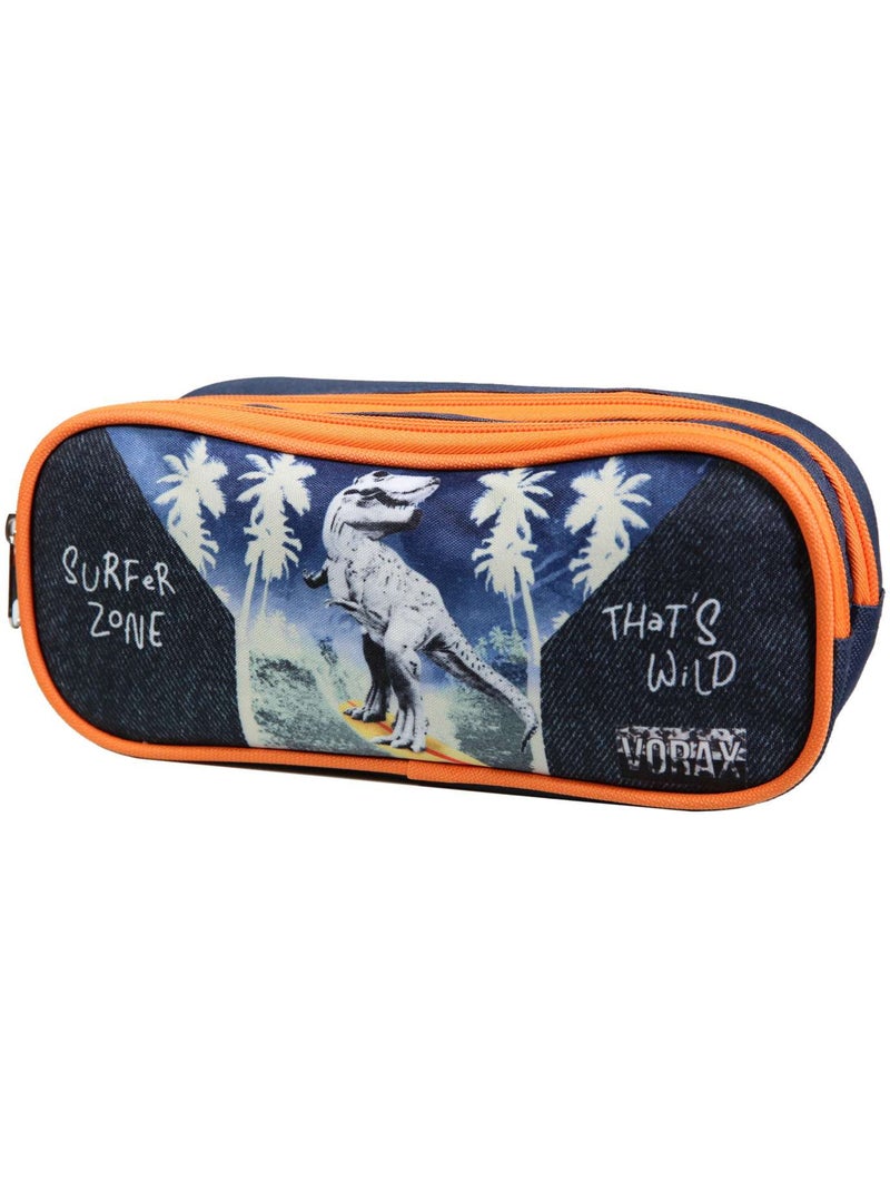 BAGTROTTER Trousse scolaire 2 compartiments Vorax Dinosaure Bleue Bleu - Kiabi