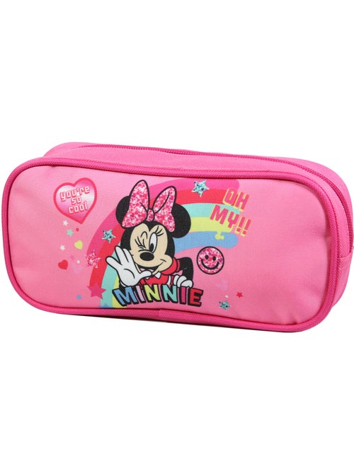 BAGTROTTER Trousse scolaire rectangulaire Disney Minnie Rose Arc en ciel - Kiabi