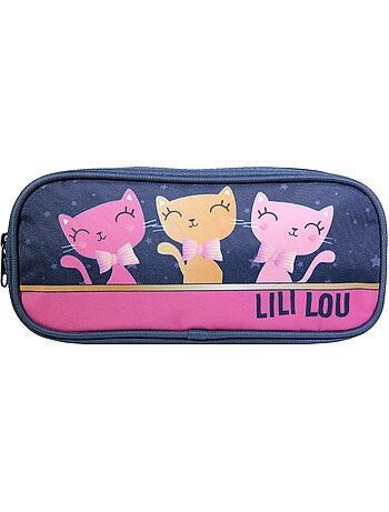 BAGTROTTER Trousse scolaire rectangulaire Lili Lou 3 chats Bleu