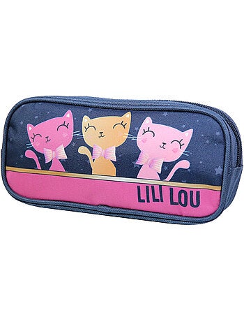 BAGTROTTER Trousse scolaire rectangulaire Lili Lou 3 chats Bleu