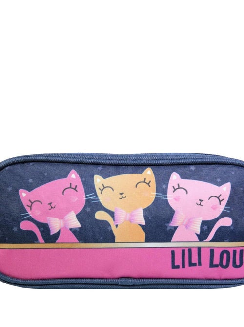 BAGTROTTER Trousse scolaire rectangulaire Lili Lou 3 chats Bleu - Kiabi