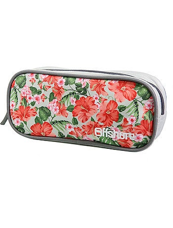 BAGTROTTER Trousse scolaire rectangulaire Offshore Grise Fleurs