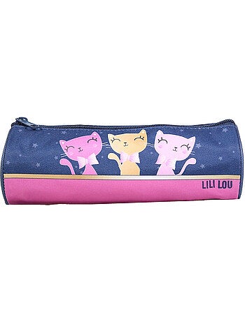 BAGTROTTER Trousse scolaire ronde Lili Lou 3 chats Bleue