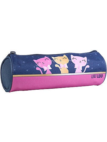 BAGTROTTER Trousse scolaire ronde Lili Lou 3 chats Bleue