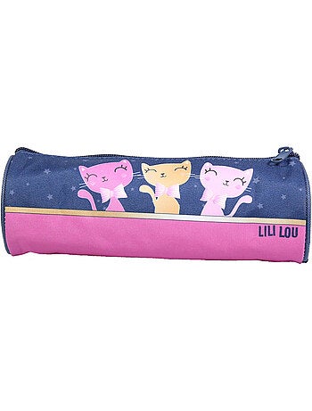 BAGTROTTER Trousse scolaire ronde Lili Lou 3 chats Bleue