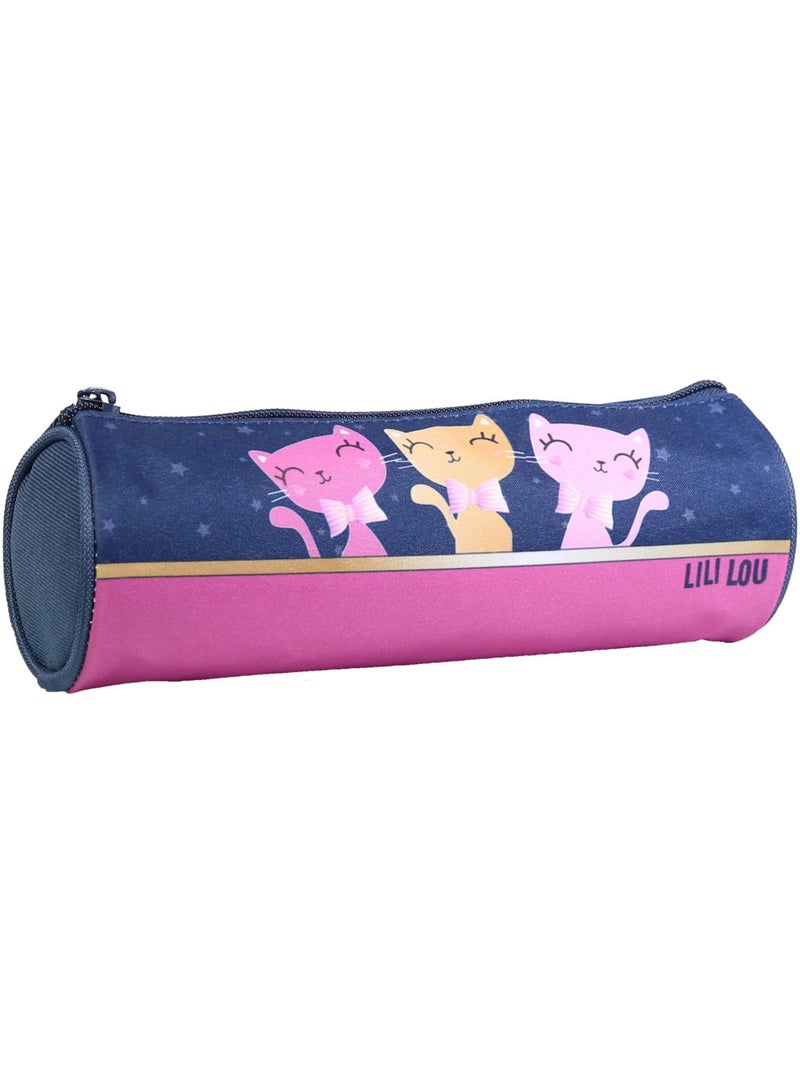 BAGTROTTER Trousse scolaire ronde Lili Lou 3 chats Bleue Bleu - Kiabi
