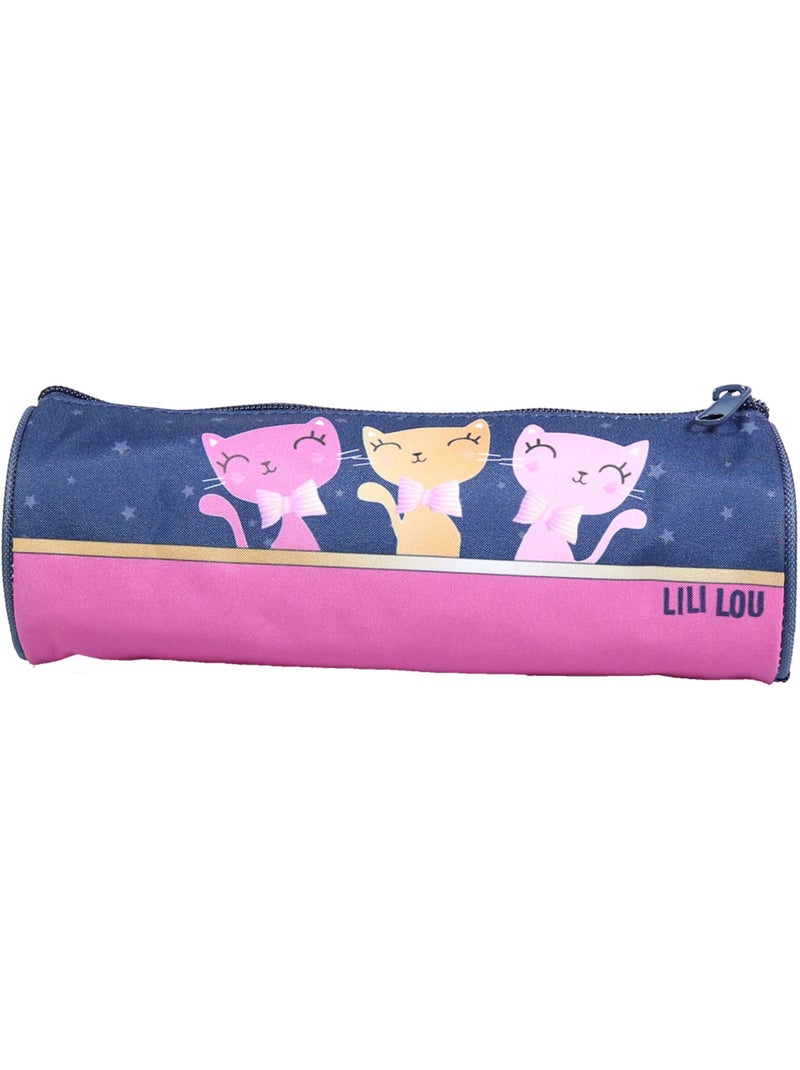 BAGTROTTER Trousse scolaire ronde Lili Lou 3 chats Bleue Bleu - Kiabi