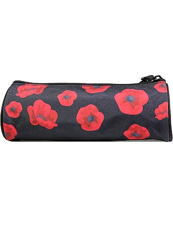 BAGTROTTER Trousse scolaire ronde Offshore Noir Coquelicots