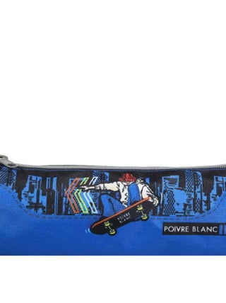 BAGTROTTER Trousse scolaire ronde Poivre Blanc Bleu Skate