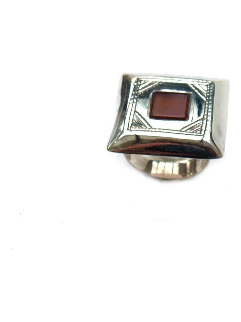 Bague argent carrée et agate rouge Rouge - Kiabi